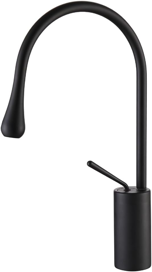 Bathroom High Arc Drop Style Single Handle One Hole Tall Vessel Basin Sink Faucet Bowl Lavatory Vanity Mixer Tap with 360° Swivel Spout,Matte Black