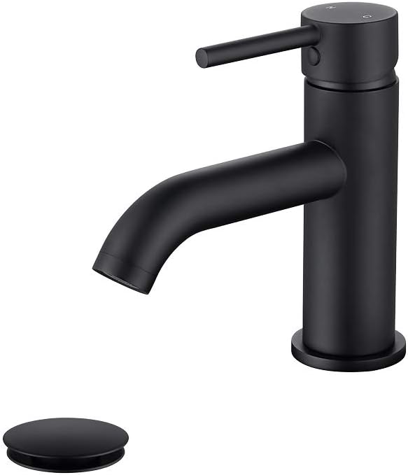 Single Handle Black Bathroom Faucet with Metal Drain Assembly and Escutcheon, Matte Black (Matte Black-JO1)