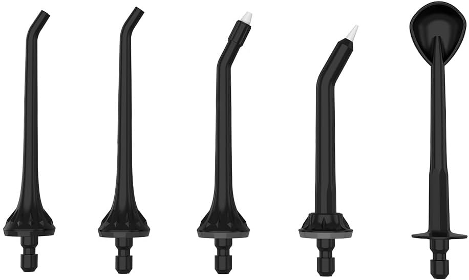 Water Flosser Replacement Tips Set, 5PCS Oral Irrigator Nozzles Accessories Including Standard Orthodontic Periodontal Pocket Tongue Cleaner Tips Compatible with RUMFFLYE Water Flosser Black
