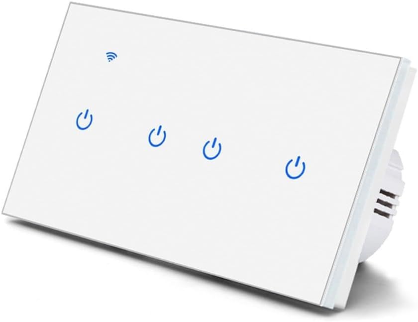 WiFi Smart Touch Switch, Smart Light Switch For Tuya App, WiFi Touch Switches with Wall Light Remote Control, Voice Control With Glass Wall Plate For Home(4 Gang-White)