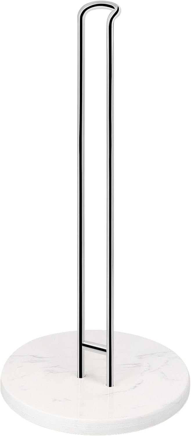 NearMoon Paper Towel Holder Countertop, Sturdy Kitchen Metal Paper Towel Stand Dispenser with Marble Base, Standard or Jumbo-Sized for Kitchen Countertop, Farmhouse, Living Room, Chrome Finish