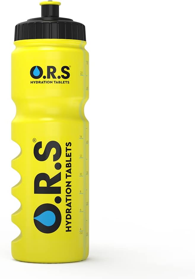 O.R.S Hydration Official Sports Reusable Water Bottle, for Kids or Adults, BPA-Free Drinking Bottle with Transparent Measuring Strip & Sports Cap, Leak Proof, 750ml, Yellow