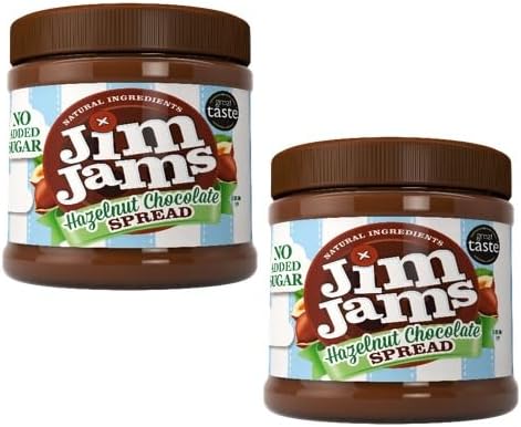 Jimjams No Added Sugar Healthy Diabectic Belgium Hazelnut Chocolate Spread 350g, for Pancakes, Porridge, Muffins and Party Food, Unique Recipe, I Mothers & Fathers Day, Christmas(2 Jars, Hazelnut)