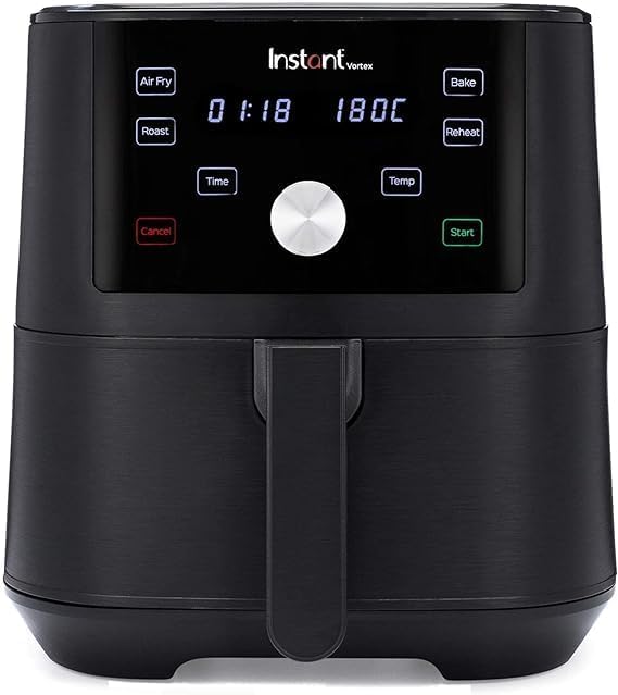Instant Vortex Digital Single Drawer Air Fryer with Easy to Use 4 Smart Programmes - Air Fry, Bake, Roast and Reheat Capacity, Non-Stick and Dishwasher Safe Basket, Black - 5.7 Litre, 1700W