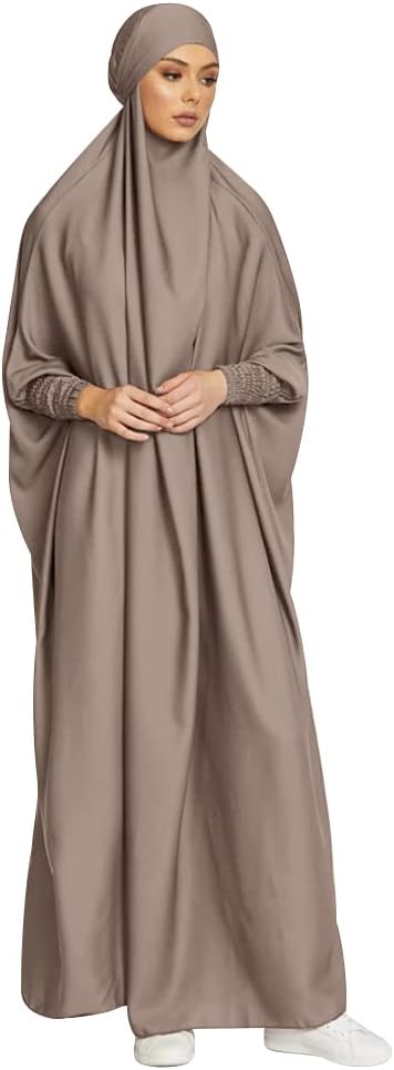 OBEEII Muslim Dress for Women, Prayer Robes Plain Loose Islamic Middle East Dubai Turkish Max Kaftan Full Length Hijab Dress
