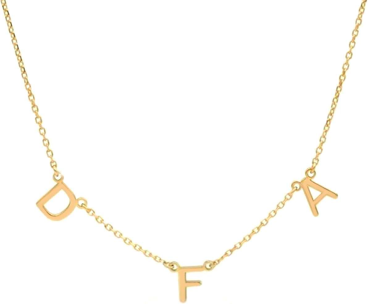 JEWEE DIAMOND Sterling Silver Sideways Initial Necklace, Personalized Custom Letter Necklace for Women, Dainty Monogram Pendant, Bridesmaid Gift, Christmas Gift Jewelry