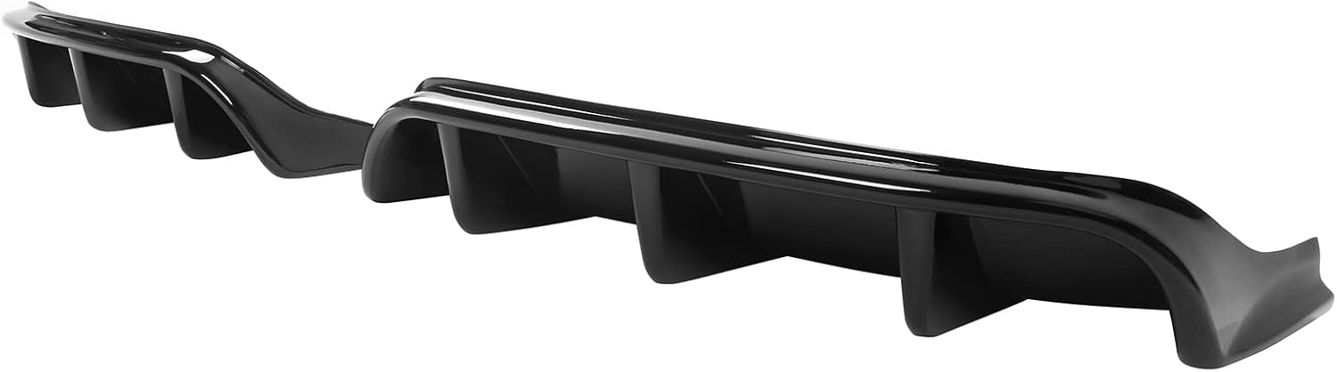 IKON MOTORSPORTS, Rear Diffuser Compatible With 2021-2024 Ford Mustang Mach-E GT, Gloss Black PP Polypropylene IKON Style Rear Bumper Lip Diffuser Shark Fins Kit Lower Valance Lip Spoiler Canard, 2022