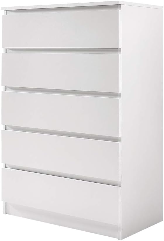 Panana Wooden 3/4/5/6 Chest Of Drawers with Metal Runner Modern Bedroom Bedside Storage Cabinet Unit for Hallway Living Room (White, 40D x 70W x 104H cm)