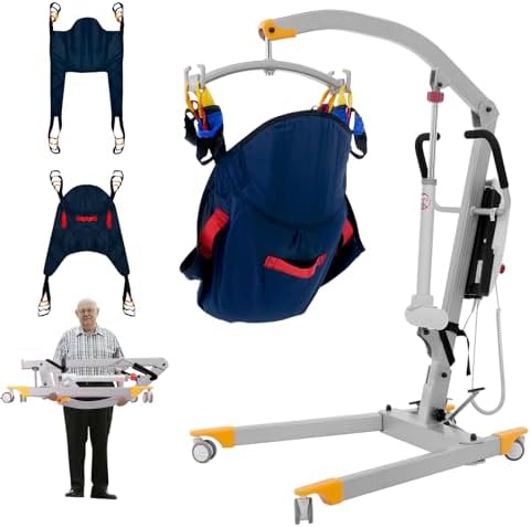 Electric Patient Lift for Home, Lightweight 450lbs Capacity with Powerful Motor and Support Sling | Easy-Assembly Folding Body Transfer Lift
