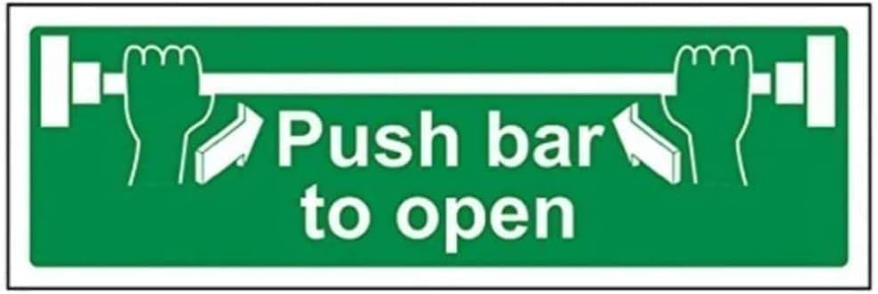 V Safety Push Bar To Open Door Sign - 300mm x 100mm - Self Adhesive Vinyl