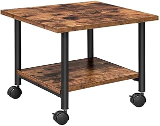 HOOBRO Printer Stand, 2-Tier Industrial Under Desk Printer Cart with Shelf, Mobile Heavy Duty Storage Rack on Wheels for Home, Office, Rustic Brown and Black BF02PS01G1