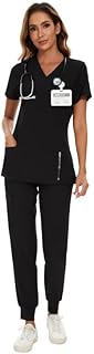COZYFIT Scrubs for Women Set - Stretch V-Neck Scrub Top & Jogger Pant with 8 Pockets