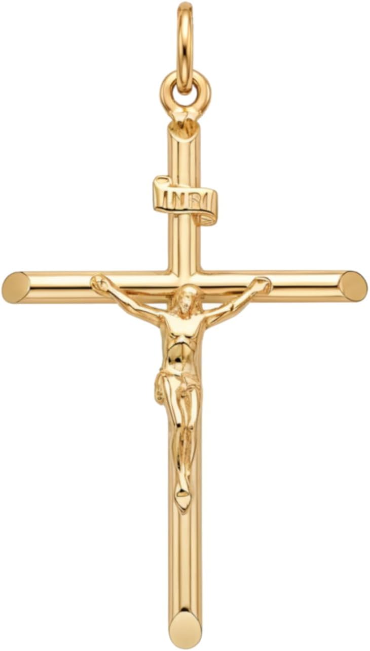 Alexander Castle Large Solid 9ct Gold Crucifix Necklace Pendant for Women & Men - Cross Charm with Jewellery Gift Box - PENDANT ONLY - 48mm x 32mm