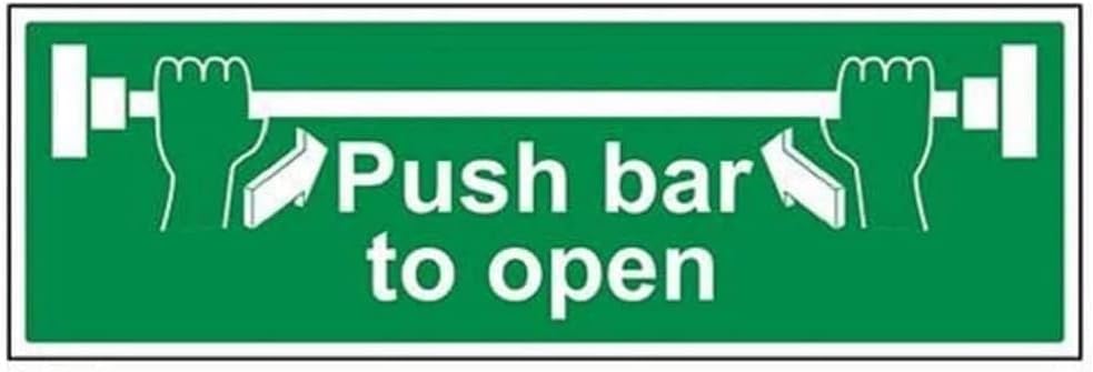 V Safety Push Bar To Open Door Sign - 600mm x 200mm - Self Adhesive Vinyl