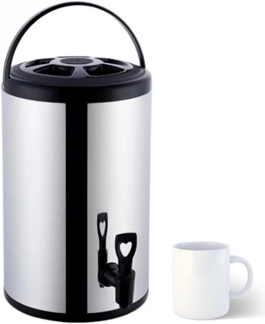 8L Stainless Steel Hot Water Urn, Boiling Water Dispenser for Tea& Hot Drinks, Double Walled Insulated Beverage Dispenser with Spigot, Milk Tea Bucket Insulated Barrel for Hot Water Or Beverage