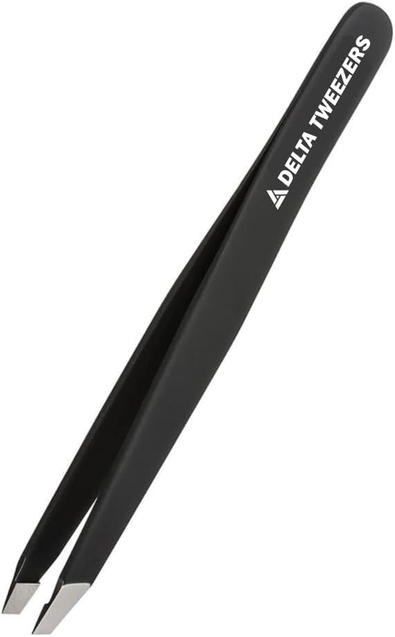 Delta Tweezer Eyebrow Tweezers for Women Facial Hair Pinzas Para Cejas Professional Stainless Steel Ingrown Facial Hair Removal Tweezer Men & Beauty & Personal Care Tools (1, Black)