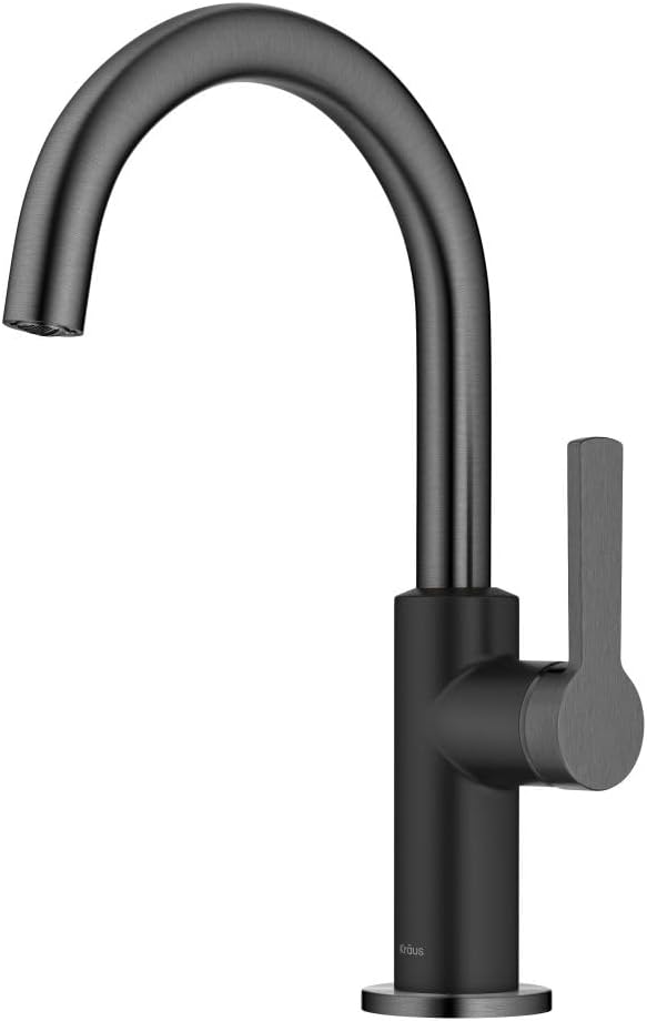 Kraus Oletto Single Handle Kitchen Bar Faucet in Matte Black/Spot Free Black Stainless Steel, Kitchen Sink Faucets, KPF-2822MBSFSB