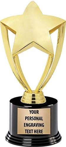 Crown Awards Gold Star Trophies with Custom Engraving, 7.25" Personalized Shiny Gold Achievement Star Trophy On Deluxe Round Base Prime