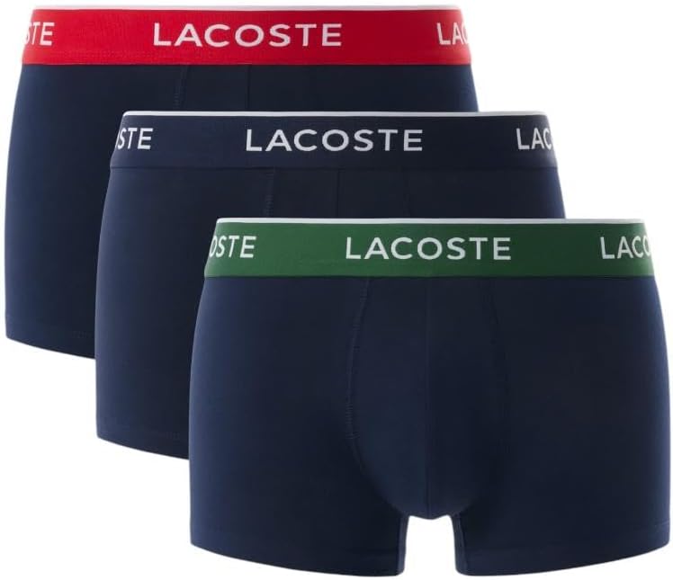 Lacoste Men's Cotton Stretch Tricolor Waistband Trunks, 3-Pack