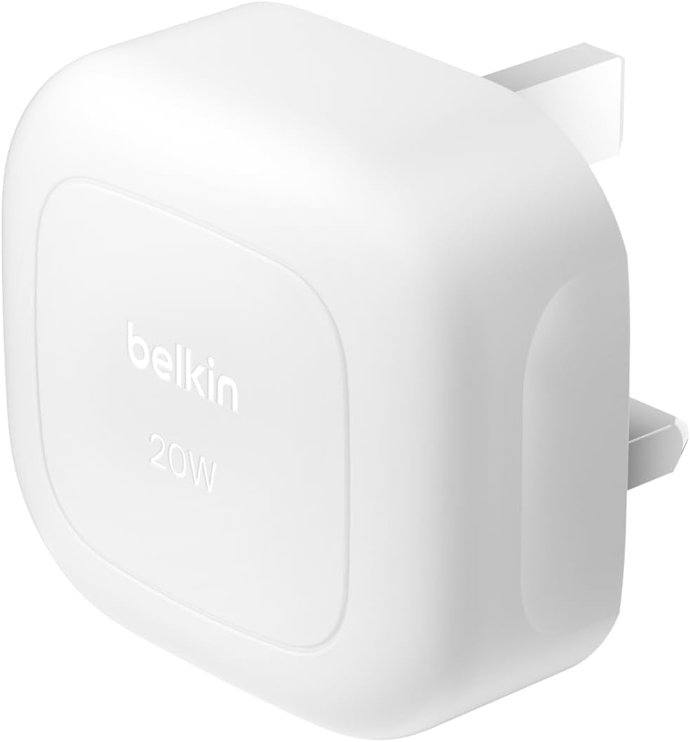 Belkin BoostCharge 20W Cubic Wall Charger, USB-C Power Delivery Fast Charging for Apple iPhone 16, 16 Plus, 16 Pro, 16 Pro Max, 15, 15 Pro, 15 Pro Max, Samsung Galaxy S24, iPad, AirPods & More - White