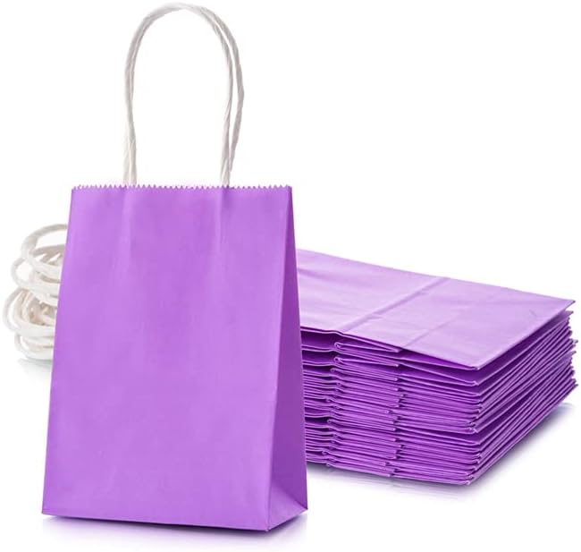 AWELL Lavender Paper Bag with Handle - Party Favours 6x4.5x2.5 inch for Wedding, Birthday, Baby Shower - Recycled, Pack of 24