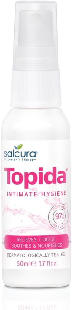Salcura Natural Skin Therapy, Topida Essential Oil Intimate Hygiene Spray Contains, Safflower, Rosehip, Vitamin E. Perfect For Anyone Prone To Thrush, Vaginal Discomfort & Irritation Or Soreness 50ml