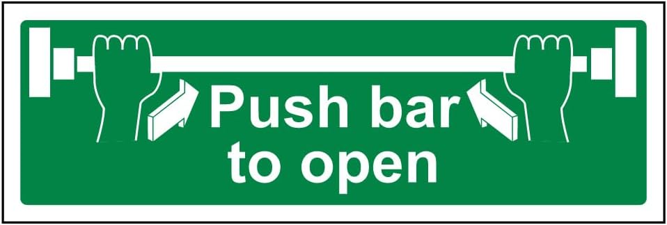 V Safety 22001BJ-S Push Bar To Open Sign - Landscape - 450mm x 150mm - Self Adhesive Vinyl, Green