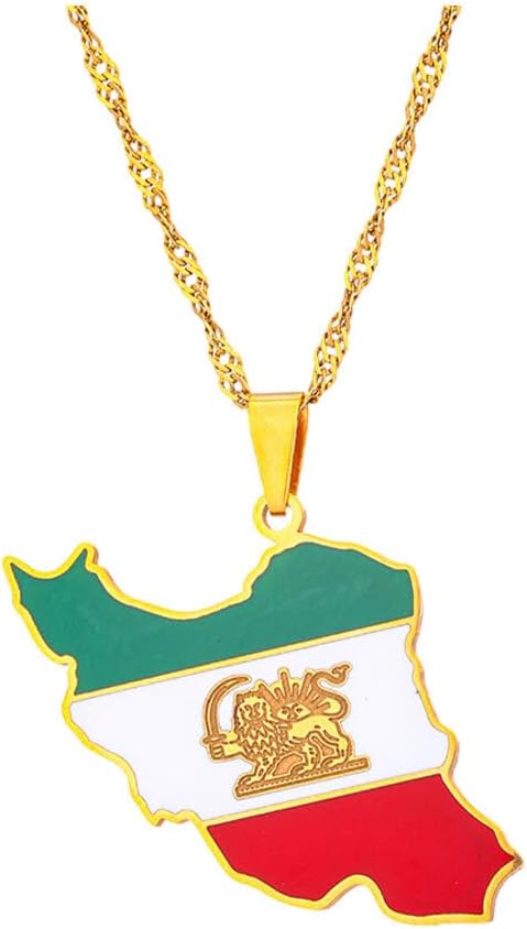 AMSLSIU Unique Iran Map Pendant Necklace For Distinctive Style Stainless Steel Iran Map Flag Pendant Necklaces Wide Application