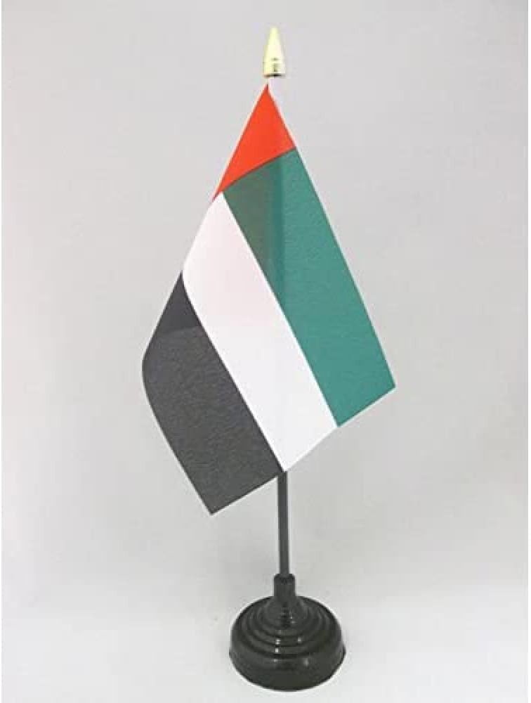 AZ FLAG - United Arab Emirates Table Flag 4'' x 6'' - Emirati Mini Desk Flag 100% Polyester 15 x 10 cm - Office Mini Banner with 10'' Pole - Golden Spear