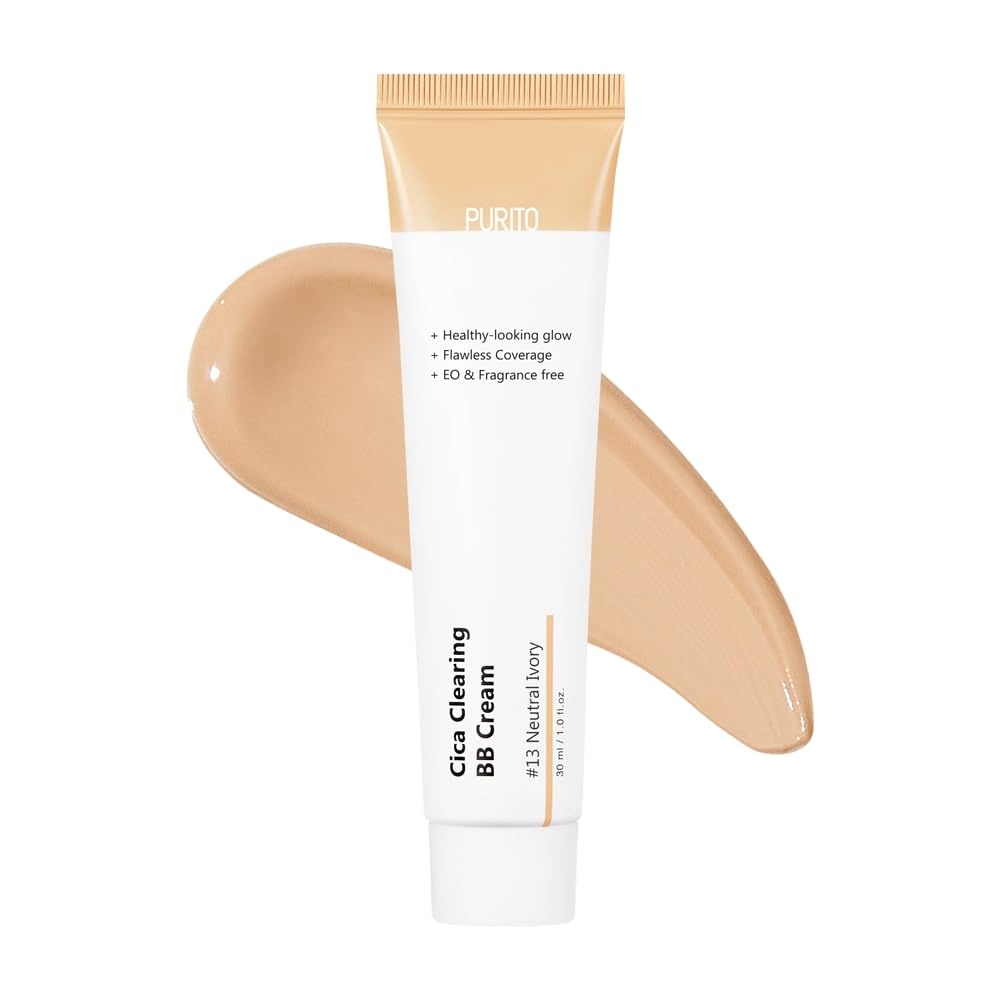 PURITO Cica Clearing BB Cream #13 Neutral Ivory 1 fl.oz / 30ml, Vegan bb cream, foundation, cruelty free