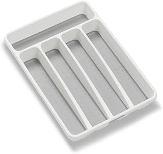 Madesmart Mini 5-Compartment Premium Antimicrobial Plastic Silverware Tray for Drawers, Cutlery and Utensil Tray Kitchen Drawer Organizer, White