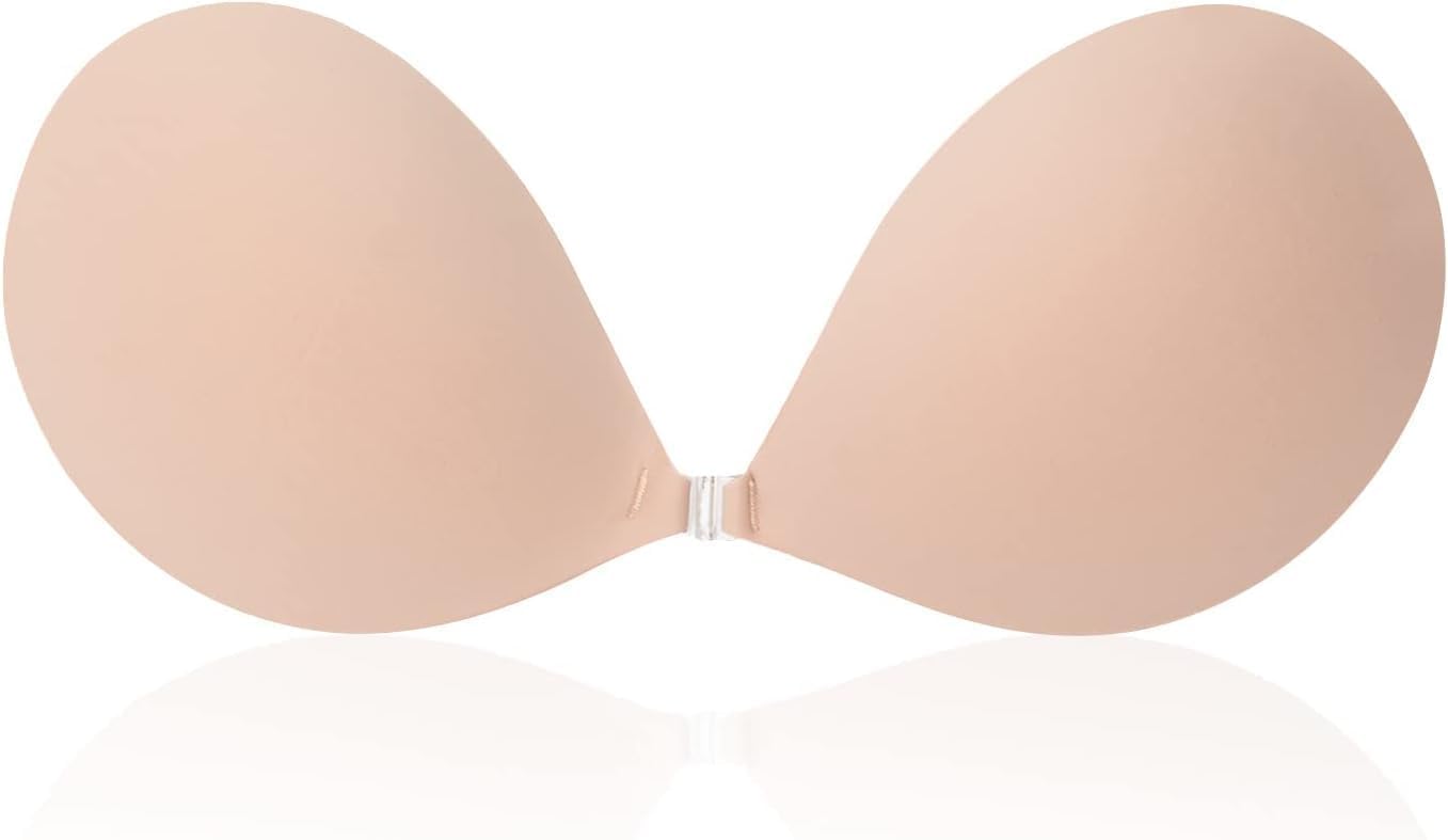 Awant Strapless Sticky Bra Invisible Sticky Boobs Silicone Adhesive Bra Backless Pushup Lift Bra Beige