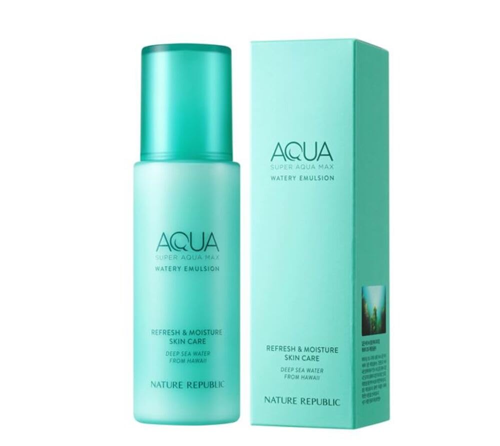 Nature Republic Super Aqua Max Watery Emulson_Hydrating Deep sea water daily Moisturizer & Glow Lightweight Long Lasting lotion cream for Face korean beauty facial skin care 130ml / 4.39 fl.oz