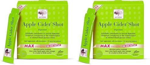 New Nordic Apple Cider Vinegar Shot, Liquid Sachets with Artichoke, Dandelion and Chromium, 15 Sachets (Pack of 2)