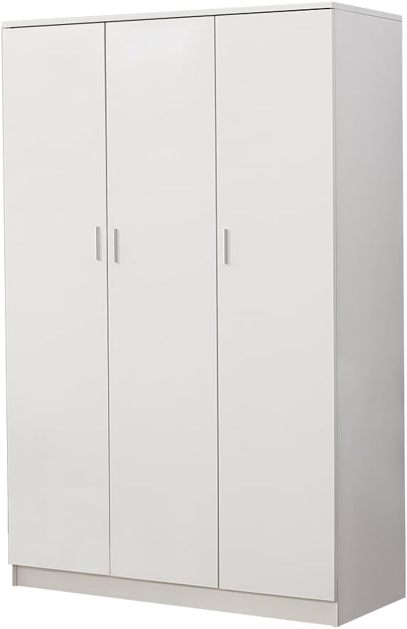 Panana 3 Door Wardrobe with Hanging Rail, 6 Shelves Storage Cupboard Closet, Triple Wardrobe for Bedroom Furniture (White)