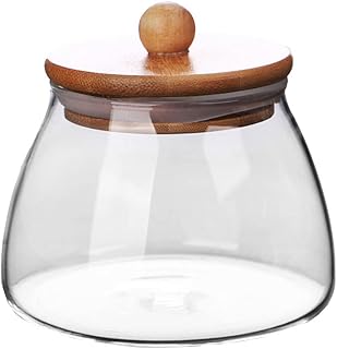 Glass Food Storage Container Candy Dish Spice Jar with Seal Wooden Lid