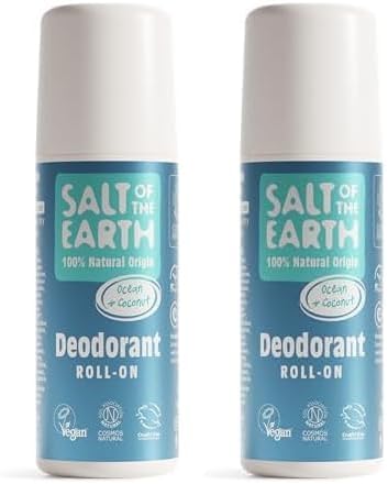 Salt of the Earth - Natural Deodorant Roll On - Ocean & Coconut - Vegan Formula with Effective Long-Lasting Protection, Made in the UK - Suitable for Men, Women & Kids - 75ml (Pack of 2)