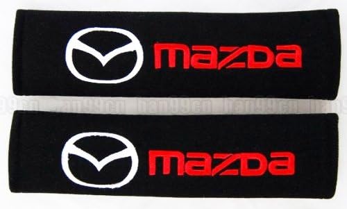 2 x Seat Belt Shoulder Cover Pads For MAZDA COMPLETE WITH BADGE DETAIL - ALL MODELS MAZDA 2 3 6 CX-3 CX-5 MX-5 SPORT RECARO