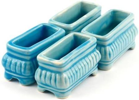 MyTinyWorld 4 Dolls House Miniature Bright Blue Miniature Ceramic Flower Boxes/Planter