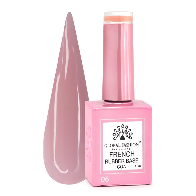 Global Fashion French Rubber Base Coat 15ml: Long-Lasting, Durable, & Chip-Resistant Gel Nail Polish Base Coat for Manicure and Pedicure | (06, 15ML)