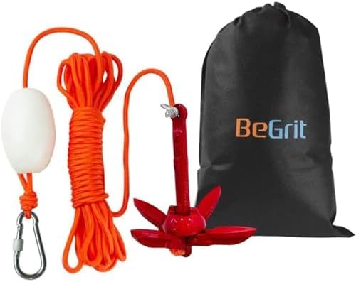 BeGrit Kayak Anchor 1.5 lb Small Boat Anchor Kit Folding Grapnel Anchor Carbon Steel for Canoe Jet Ski SUP & Paddle Board with 32.8 ft Anchor Tow Rope Carrying Bag