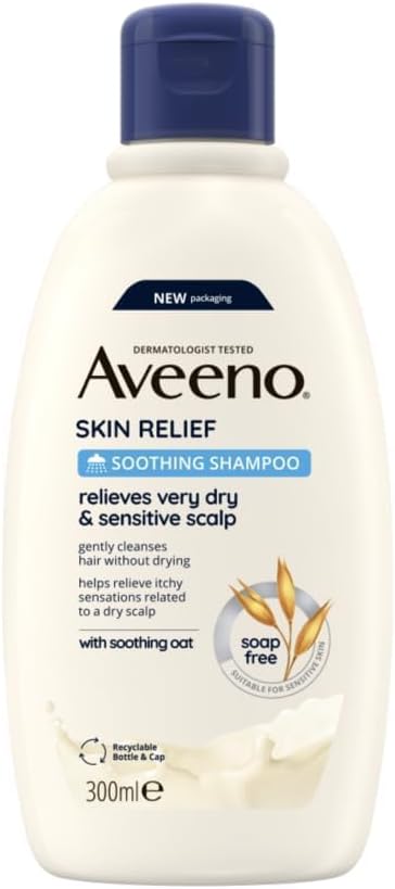 Aveeno Skin Relief Soothing Shampoo, With Soothing Oat, Suitable For very dry sensitive Scalp, Suitable for Thin & Fragile Hair, Soap Free, High Tolerance Formula, 300ml