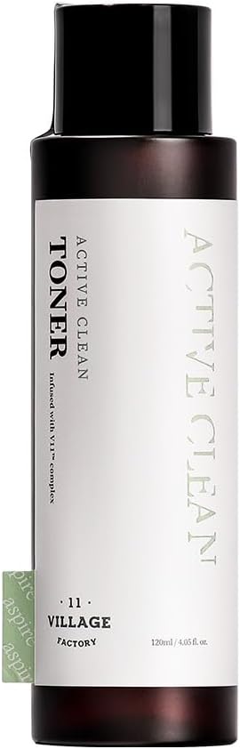 [Village 11 Factory] Active Clean Toner (120 ml) Korean Skincare - Lightweight Hydrating Lotion - AHA + BHA - for Acne-Prone and Oily Skin - Gentle pH - Hydrating and Exfoliating Care - Vegan Formula
