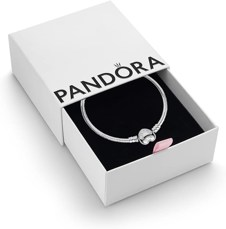 PANDORA Moments Women's Sterling Silver Heart Clasp Bangle Bracelet for Charms