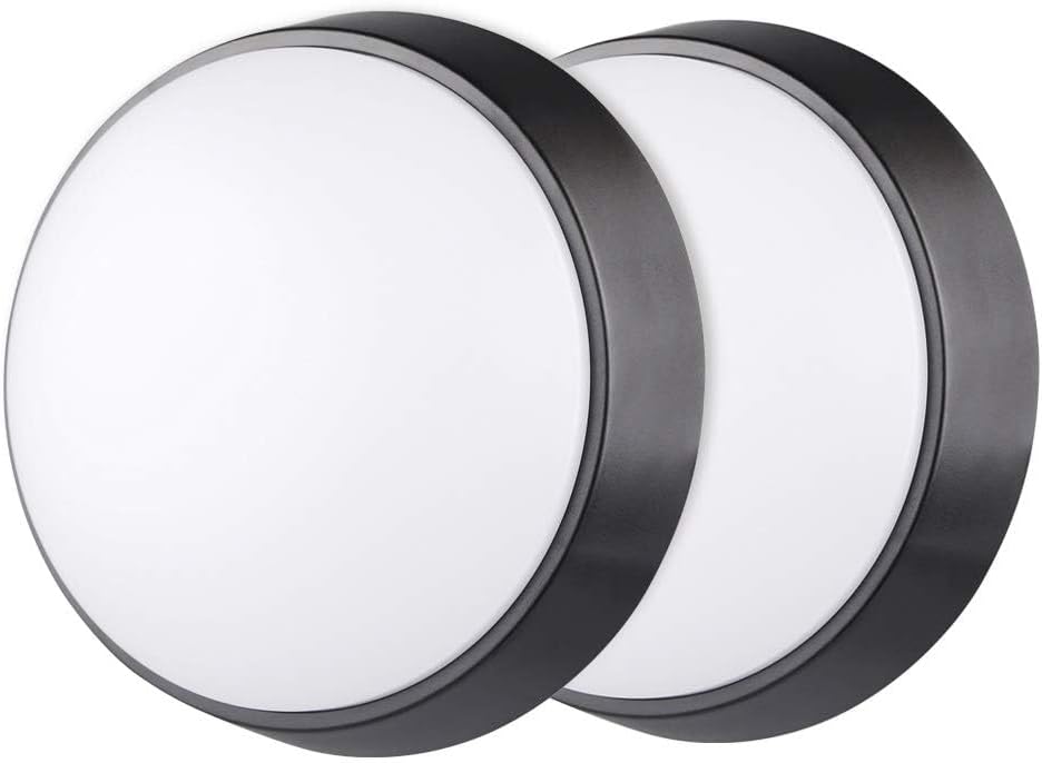 18W LED 4000K IP65 Circular Wall Ceiling Mounted Round Dome Bulkhead Light Fitting lamp for Indoor, Outdoor, Bedroom, Bath, Hallway, Corridor, Utility, Shed, Workshop, Porch - Black - Pack of 2
