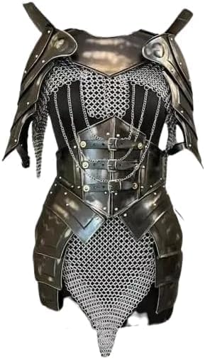Medieval Ancient Silver Cuirass 18 Gauge Stainless Steel Wearable Battle Ready Costume Brave Lady Women Chainmail Armor for Roleplay & Cosplay.