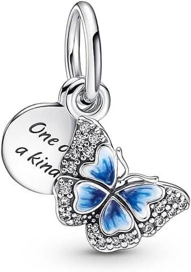 Pandora Blue Butterfly & Quote Double Dangle Charm Bracelet Charm Moments Bracelets - Stunning Women's Jewelry - Made with Sterling Silver, Cubic Zirconia & Enamel, No Gift Box