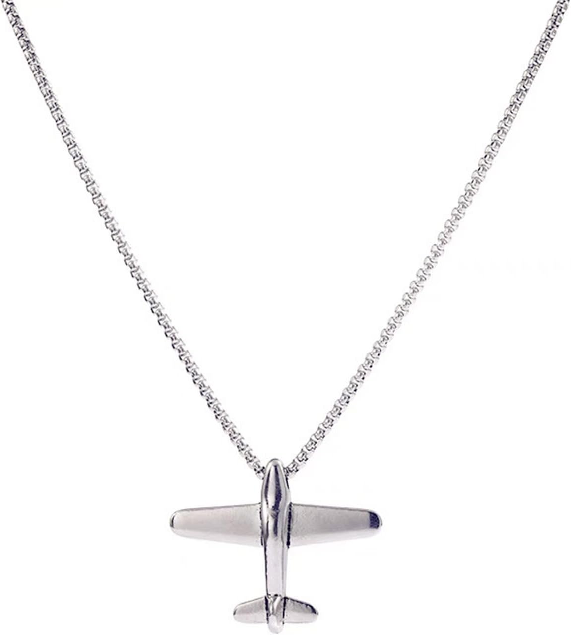 Airplane Aircraft Pendant Necklace Stainless Steel 3D Simple Charm Silver Jet Plane Model Flight Attendant Pilot Chain Necklace for Women Men Minimalist Aviation Traveler Fashion Jewelry Gifts
