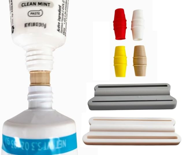 Travel-Size Toothpaste Refill Adapters & Squeezer Set, 6PCS/Pack, Compatible with Colgate, Crest, & Sensodyne Toothpaste