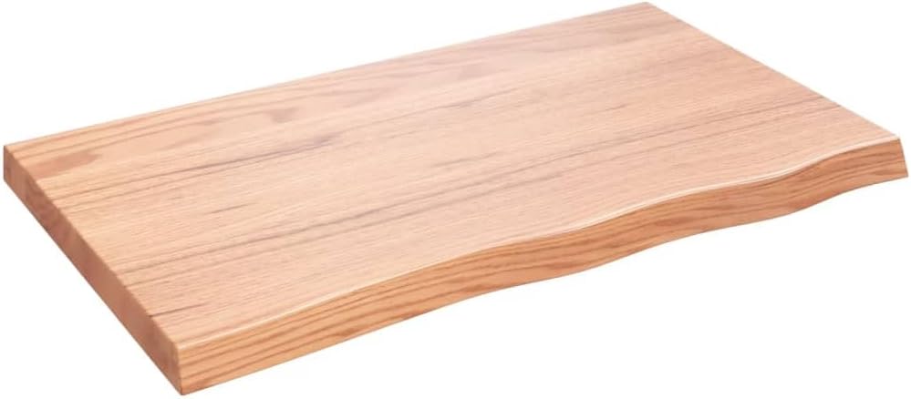 vidaXL Handmade Solid Oak Bathroom Countertop with Live Edge - Light Brown, Versatile and Varnished for Ready Use, Large Dimensions of 39.4"x23.6"x(0.8"-2.4")